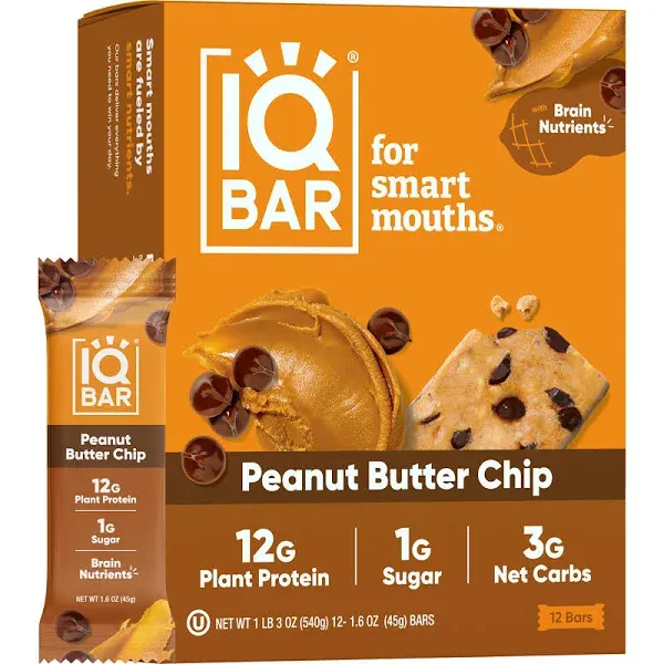 IQBAR Peanut Butter Chip Keto Protein Bars, 12-Count, Gluten Free, Low Carb