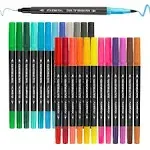 FIXSMITH Dual Brush Marker Pens - 24 Colored Art Markers, Fine Point Brush Tip Water Based Markers, for Kids Adult Coloring Book