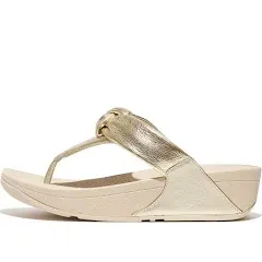 Fitflop | Women&#039;s Lulu Padded-Knot Metallic-Leather Toe-Post Sandals - Platino | Realry