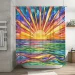 Ohocut Boho Shower Curtains for Bathroom, Abstract Colorful Sun Shower Curtain, Modern Geometric Sunrise Sunset Polyester Waterproof Fabric Bath