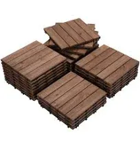 Yaheetech 12 in. x 12 in. Fir Wood Interlocking Deck Tiles Looring for Patio Garden Pack of 27 Tiles