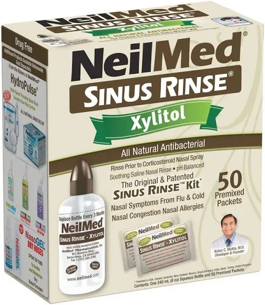 NEILMED Drug Free Sinus Rinse Kit W/Xylitol Nasal Rinse System-50 Ct-Exp 12/2025