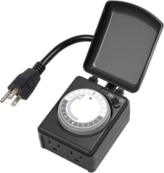 Bn-link Compact Outdoor Mechanical 24 Hour Programmable Dual Outlet Timer - Plugin Timer, Waterproof, Heavy Duty Bn-link