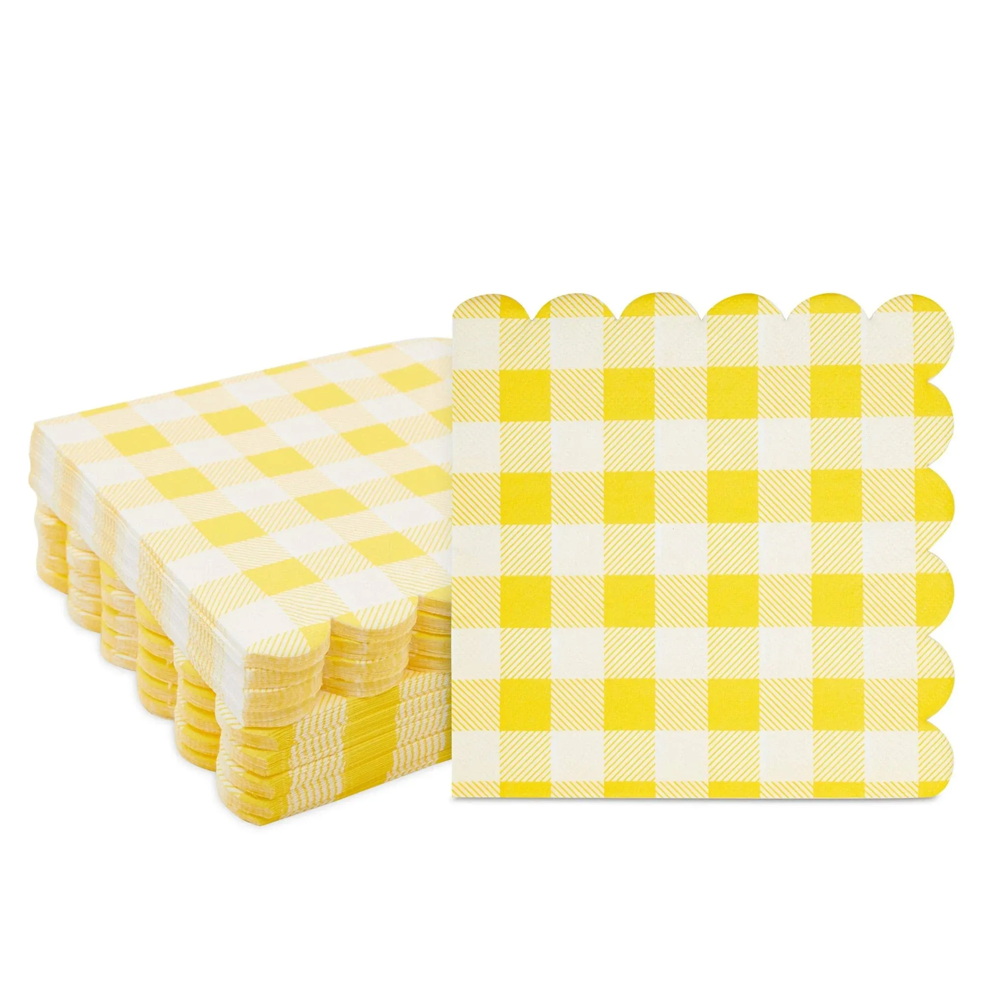 BLUE PANDA 100 Pack Yellow Plaid Paper Napkins for Birthday Party Supplies (6.5 x 6.5 In)