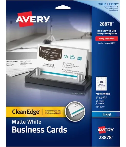 Avery Clean Edge Business Cards, True Print Matte, Two-Sided Printing, 2&#034; x 3.5&#034;