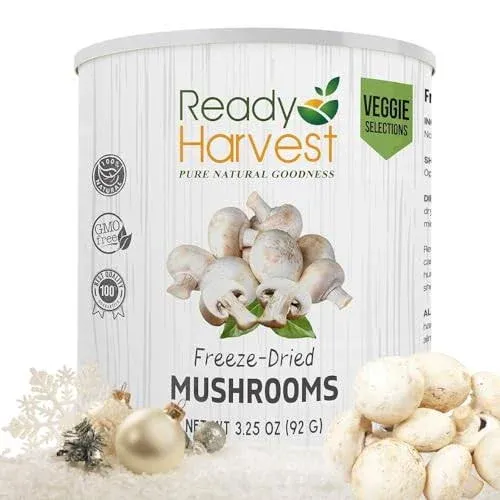 Ready Harvest Freeze-Dried Mushroom for Emergency Food Supply | Camper Must-Haves Camping Essentials | Hurricane Preparedness Items, Survival Food, Pantry Staples | #10 Can | 25-Year Shelf Life