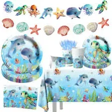 Under The Sea Party Tableware Decorations-14<wbr/>2Pcs Ocean Birthday Party Plates ...