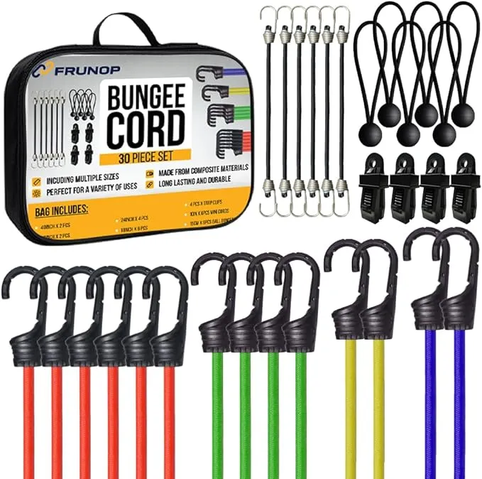 Frunop 30-Piece Assorted Bungee Cords with Hooks