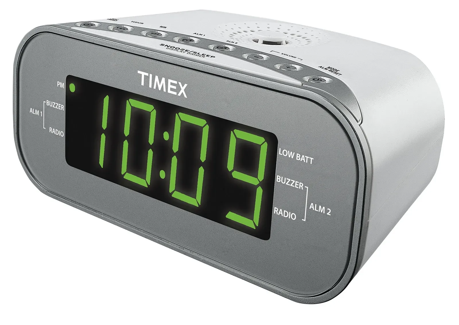 Timex T231GY AM/FM Dual Alarm Clock Radio with 1.2-Inch Green Display and Line