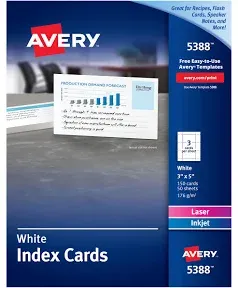 Avery 5388 Printable 3&#034;x5&#034; Index Cards Laser &amp; Inkjet Printers 150 Pack Sealed