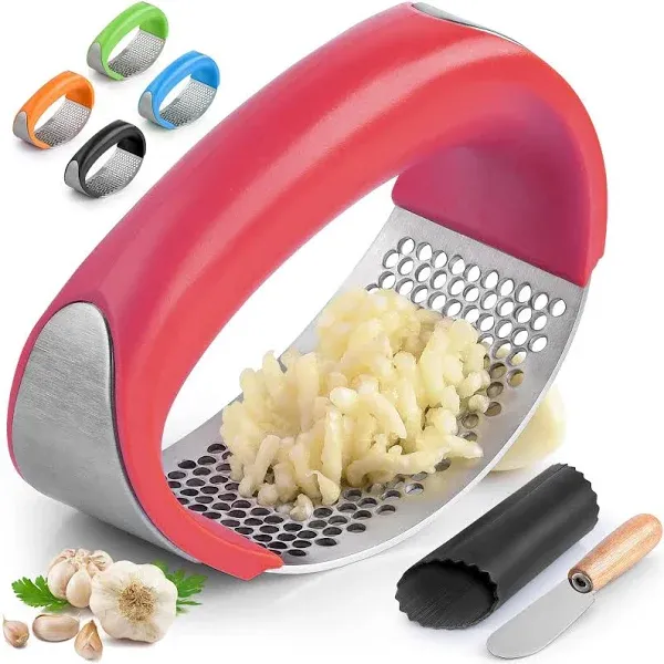 Zulay Kitchen Garlic Rocker-Press Peeler &amp; Scraper Set Blue