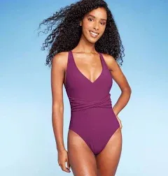 Shade & Shore Women's Ribbed Plunge Twist-Front One Piece