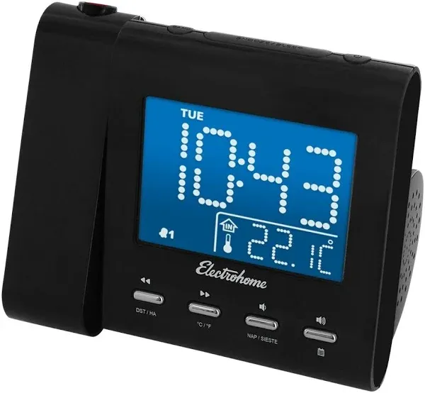 Electrohome EAAC601 Black Wired 3.6” LCD AM/FM Projection Alarm Clock Radio