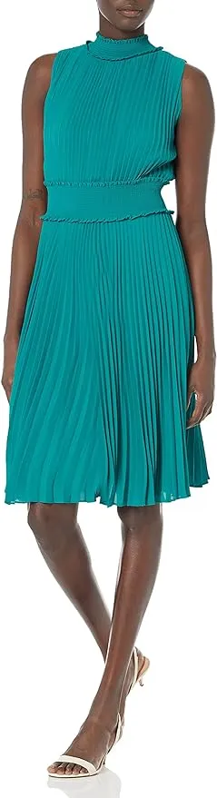 Nanette Nanette Lepore Women's Smocked High Neck Pleated Dress