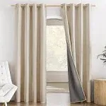 NICETOWN Cream 100% Blackout Short Curtains 63 inches Lenghth Burg for Kitchen, 2 Panels, Burlap Linen Drapes with Thermal Insulated White Liner, Keeping Out Cold Air and Heat Panels