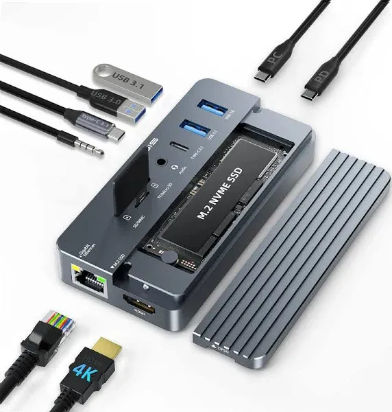 ACASIS USB C Hub with SSD Enclosure, Laptop Docking Station with 4K 60Hz HDMI, 100 W PD, USB A and C 3.1