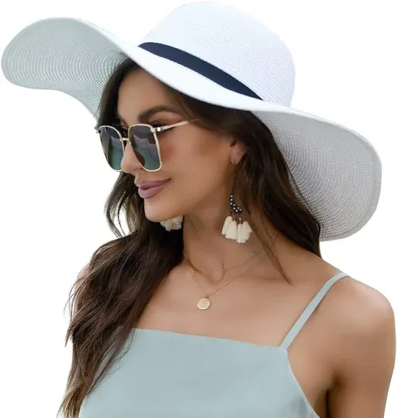 Naivlizer Women Wide Brim Sun Hat UPF50 Straw Summer Hat Floppy Beach Hat Roll-Up