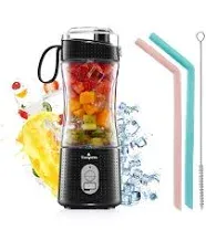 Portable Blender, Vaeqozva USB Rechargeable Smoothie on The Go Blender Cup with Straws, Protein Shakes Fruit Mini Mixer