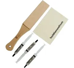 Knife Sharpening Kit of Leather Strop + Three 50% Diamond Pastes + Wool Cloth