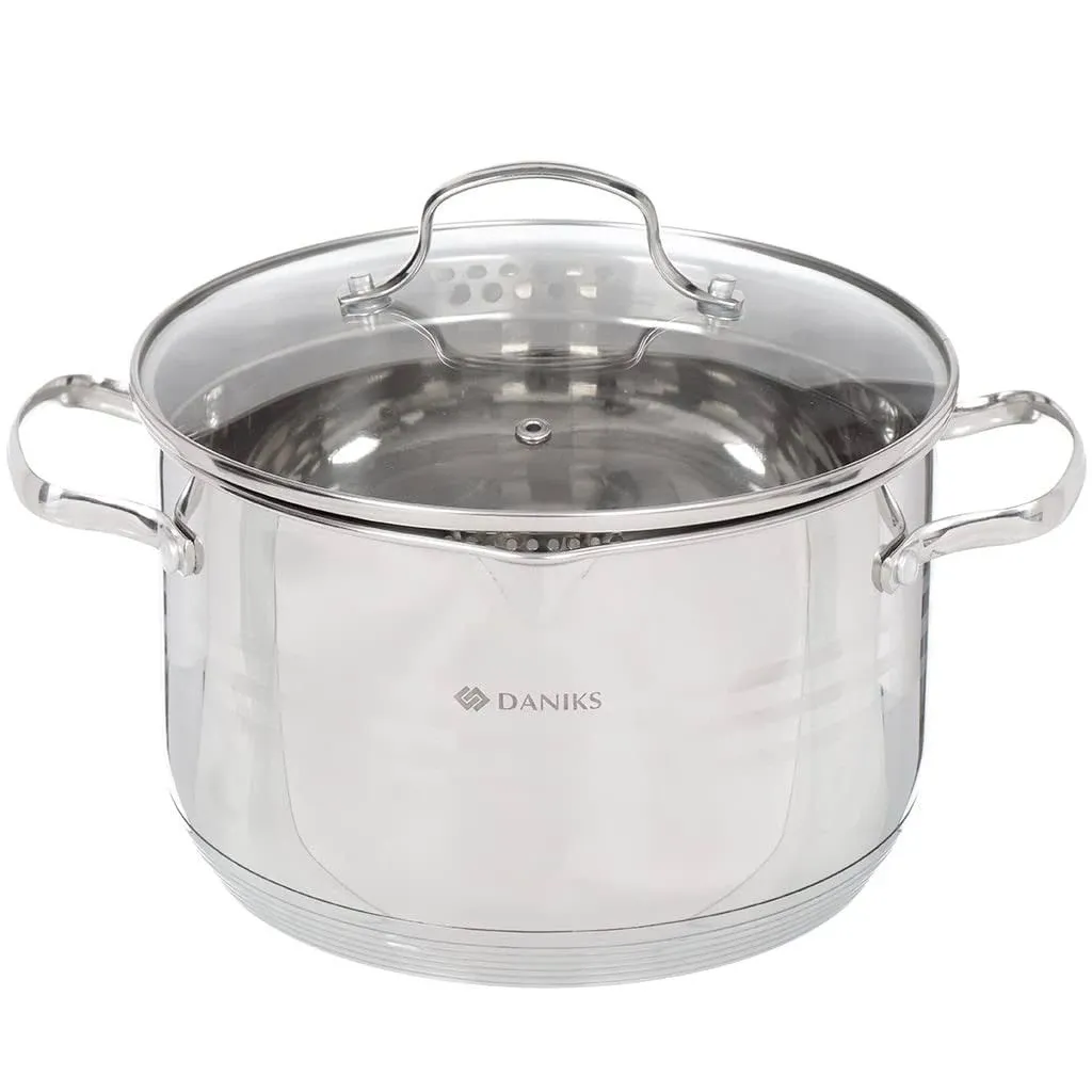 Daniks Tokio Stainless Steel Stock Pot with Glass Lid | Induction 4.5 Quart ...