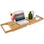 27&#034;-41&#034; Extendable Bamboo Bathtub Caddy Over the Tub Bath Tray Tablet Holder