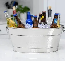 Stainless-Steel Oval Ice Bucket, Drink Bucket for Parties, Hammered Galvanized iron Sheet Beverage Tub, Sealed to be Leak-Resistant & Rust-Proof (Color : White)