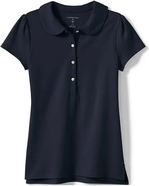 Girls Lands' End School Uniform Short Sleeve Peter Pan Collar Polo Shirt