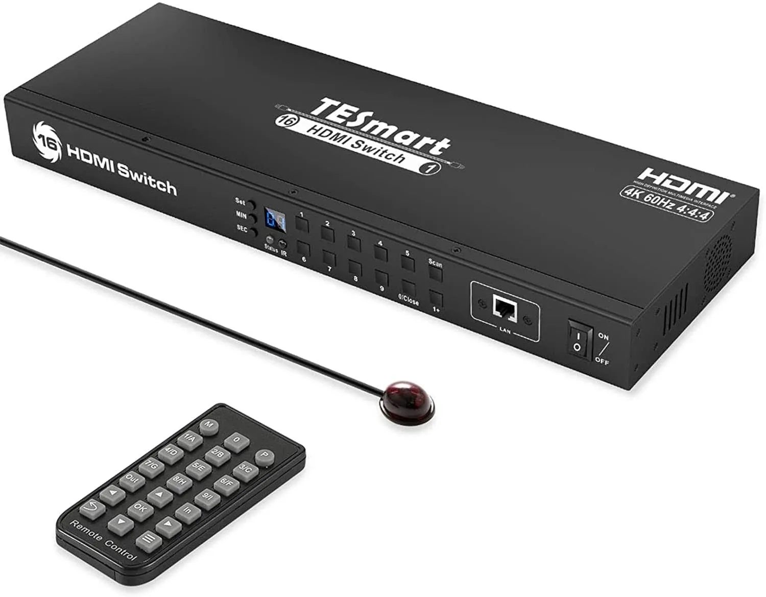 TESmart 16 Port HDMI Switch 4K UHD 3840x2160@60Hz HDMI Switcher Box with RS232 LAN Port Support HDCP 2.2, US Plug / 4K60Hz (HSW1601A1U)