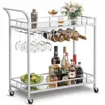 SONGMICS Wine Cart with 2 Mirrored Shelves