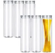 Set of 6Pcs Clear Plastic Food Storage Jar with Lid, Round Transparent Skinny Storage Container for Spaghetti, Pasta and Dry goods (Clear 6pcs)