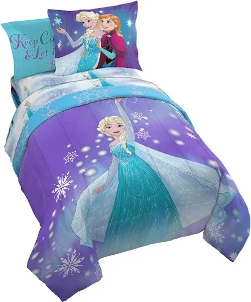 Jay Franco Frozen Magical Winter 5 Piece Twin Bed Set-(Offical Disney Product)