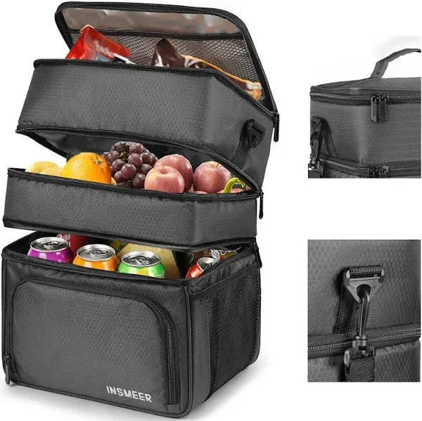 20L Large Insulated Lunch Bag with 3 Compartments, Heavy Duty Lunch Box for M...