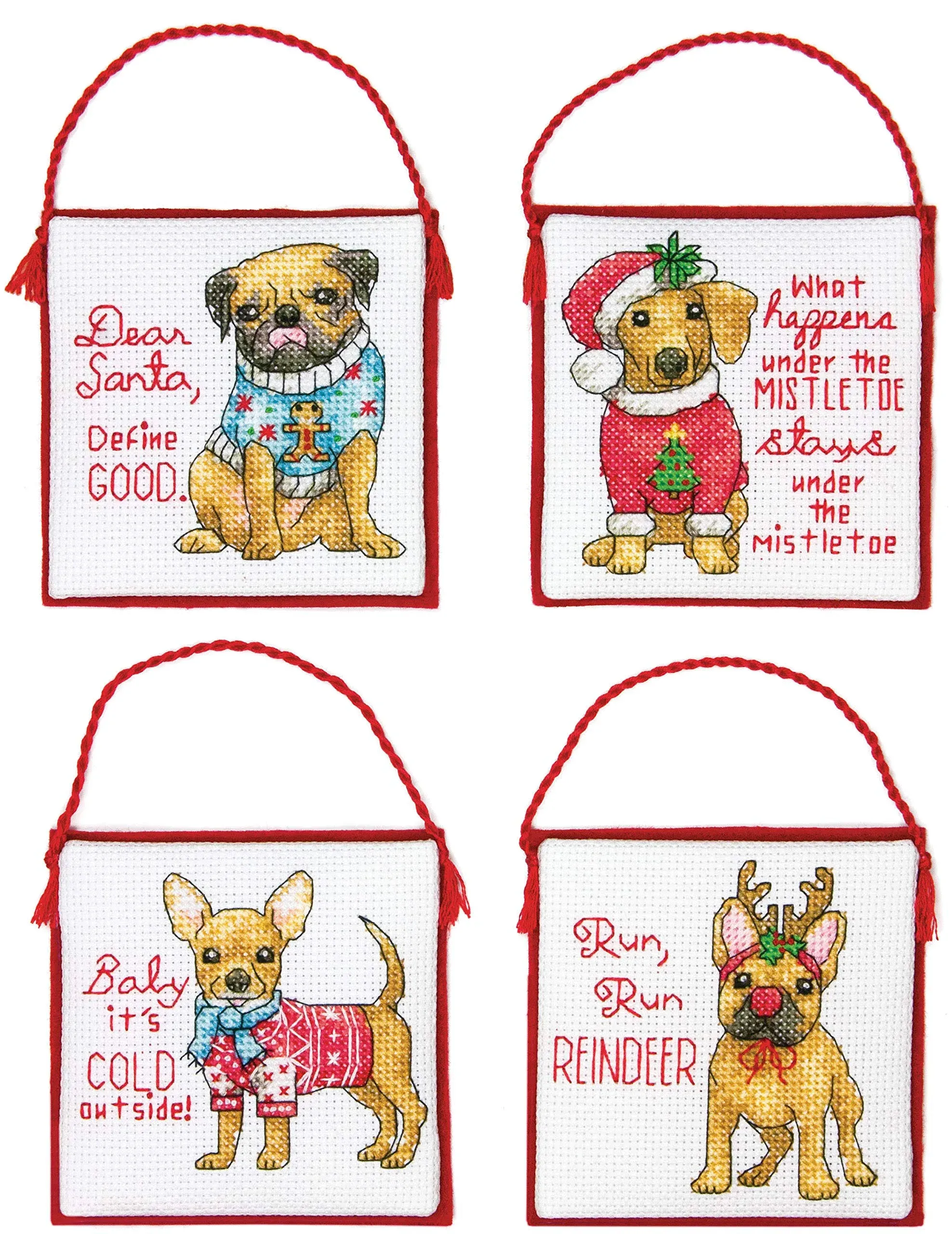 CHRISTMAS PUPS Ornaments Dimensions Counted Cross Stitch Kit 70-08972 New Sealed