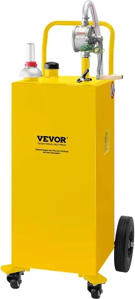 VEVOR 35 Gallon Fuel Caddy, 201 Stainless Steel, Gasoline Diesel Fuel Container on 4 Wheels, with Manual Transfer Pump, for Cars, Lawn Mowers, ATVs, Boats