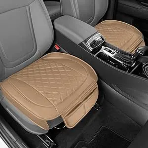 Motor Trend Car Seat Cushion, 2 Pack - Diamond Stitched Faux Leather Seat Covers for Cars Trucks SUV, Beige Padded Car Seat Covers with Storage Pockets, Premium Automotive Seat Covers for Front Seats