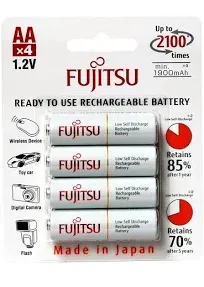 Fujitsu 1312-0013-FJ HR3UTC AA Low Self Discharge 2000 mAH Rechargeable Battery - 4 Pk Blister