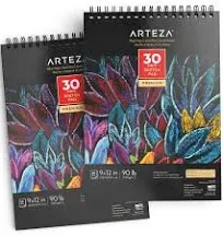 Arteza Black Paper Sketch Pad | 9 x 12 | 30 Sheets - Pack of 2