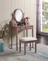 Roundhill Furniture Moniys Wood Moniya Makeup Vanity Table and Stool Set - Gold