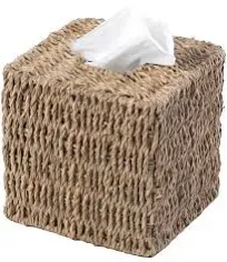 Vintiquewise Natural Woven Seagrass Wicker Square Tissue Box Cover Holder