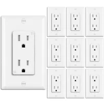 BESTTEN 15 Amp Decor Wall Receptacle, Standard Electrical Wall Outlet, Decorative Screwless Wallplate Included, 15A/125V/1875W, UL Listed, 10 Pack, W