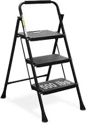 3 Step Ladder, Folding Step Stool with Wide Anti-Slip Pedal, 500lbs Sturdy Steel