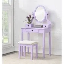 Roundhill Furniture Moniys Wood Moniya Makeup Vanity Table and Stool Set