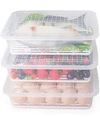 77L Food Storage Container, (3-pack) Plastic Food Containers with Removable Drain Plate and Lid, Stackable Portable Freezer Storage Containers - Tray