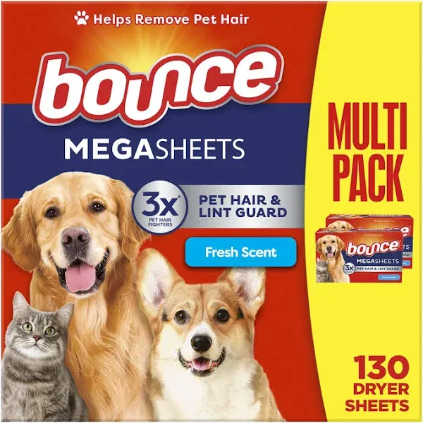 Bounce Pet Hair and Lint Guard Mega Dryer Sheets, Fresh Scent - 180 ct