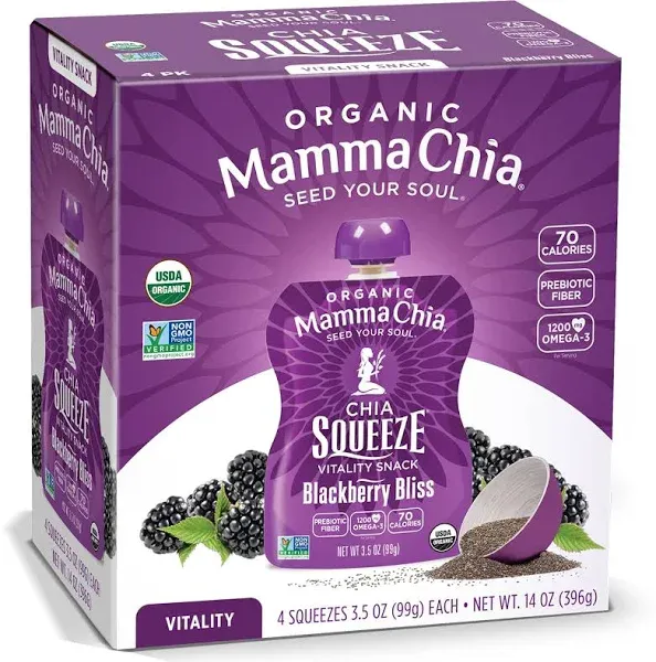 Mamma Chia Squeeze Vitality Snack, Strawberry Banana, 3.5 Oz, Pack Of 16