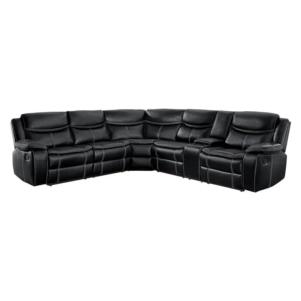 Austin 118 in. Straight Arm 3-Piece Faux Leather Reclining Sectional Sofa in Black with Right Console