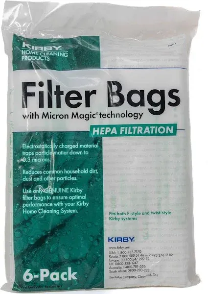 Kirby 204814 Micron Magic HEPA Filter Plus Bags, 6 bags, White