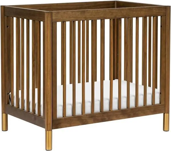 Babyletto Gelato 4-in-1 Convertible Mini Crib in Natural Walnut and Brushed Gold Feet, Greenguard Gold Certified