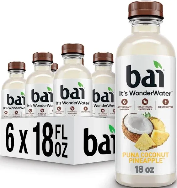 Bai Antioxidant Infused Water Beverage Puna Coconut Pineapple 18 Fluid Ounce Bottle (6 Pack)