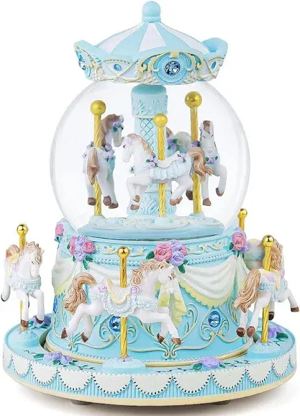 Carousel Music Box Snow Globe Unicorn Wind Up Horse Musical Boxes with Changeable Light, Gift for Wife Daughter Girlfriend Anniversary Christmas Birthday Gift Play You are My Sunshine